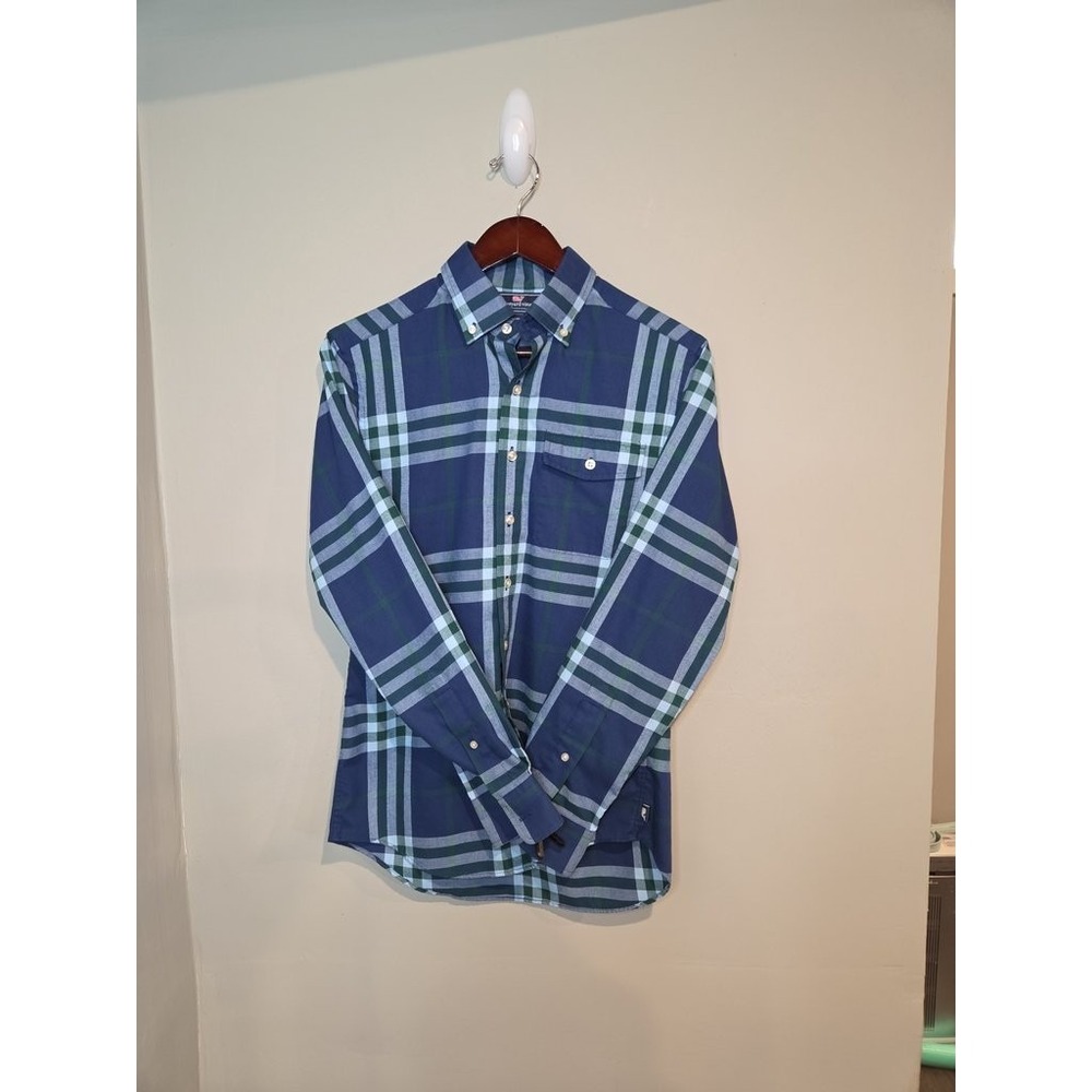 Vineyard Vines Performance Slim Fit Crosby Mens Small Blue Plaid Button Down